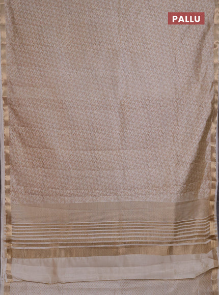 Semi Raw Silk Saree cream with allover geometric prints and zari woven border