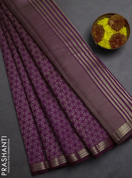 Semi Raw Silk Saree purple with allover geometric prints and zari woven border