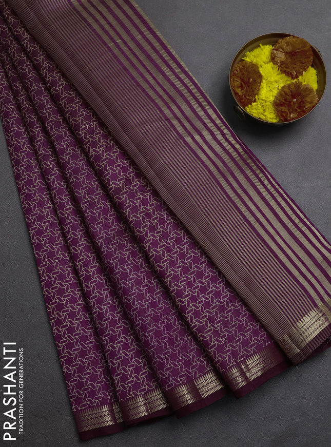 Semi Raw Silk Saree purple with allover geometric prints and zari woven border