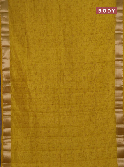 Semi Raw Silk Saree mustard yellow with allover geometric prints and zari woven border