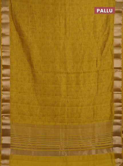 Semi Raw Silk Saree mustard yellow with allover geometric prints and zari woven border