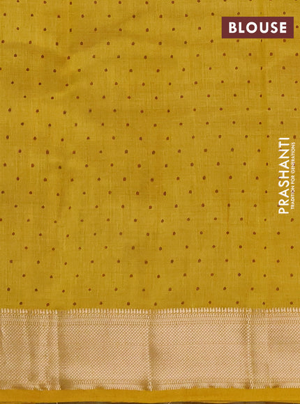 Semi Raw Silk Saree mustard yellow with allover geometric prints and zari woven border