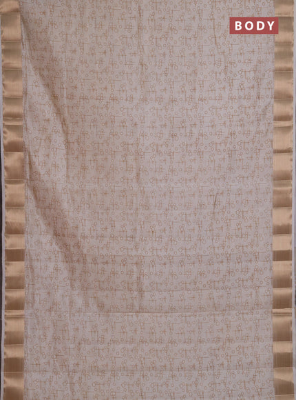 Semi Raw Silk Saree cream with allover geometric prints and zari woven border