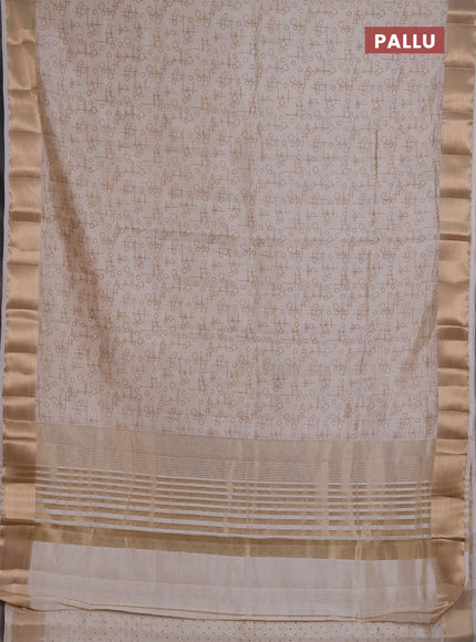 Semi Raw Silk Saree cream with allover geometric prints and zari woven border
