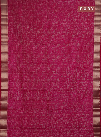 Semi Raw Silk Saree pink with allover geometric prints and zari woven border