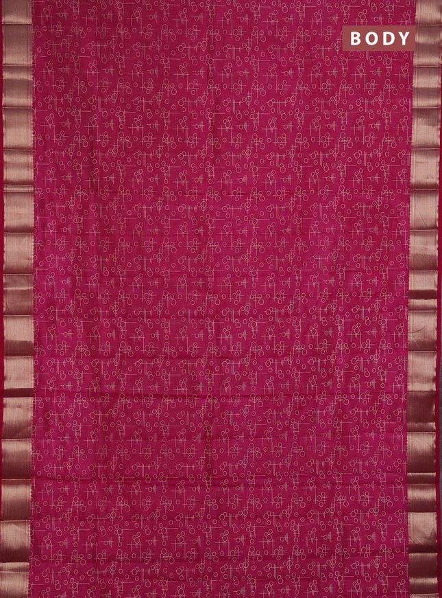 Semi Raw Silk Saree pink with allover geometric prints and zari woven border