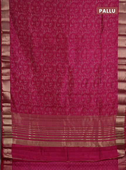 Semi Raw Silk Saree pink with allover geometric prints and zari woven border