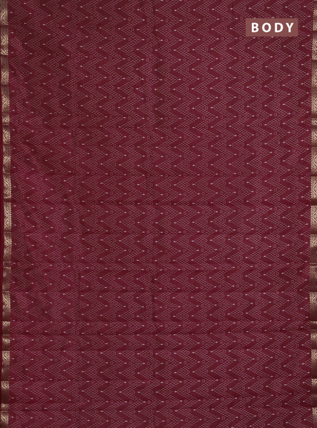 Semi Raw Silk Saree maroon with allover zig zag prints and zari woven border