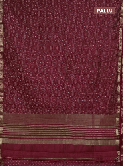 Semi Raw Silk Saree maroon with allover zig zag prints and zari woven border