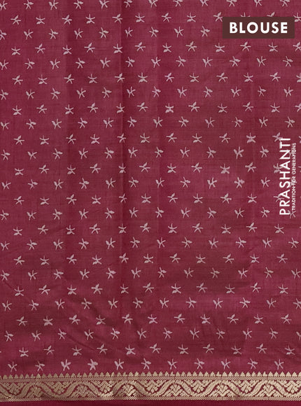 Semi Raw Silk Saree maroon with allover zig zag prints and zari woven border