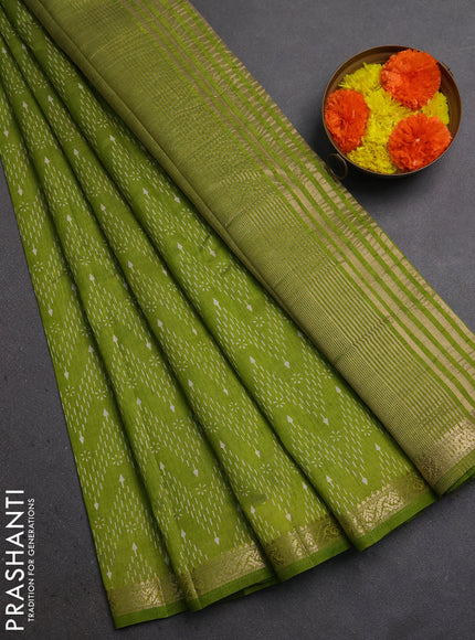 Semi Raw Silk Saree light green with allover zig zag prints and zari woven border