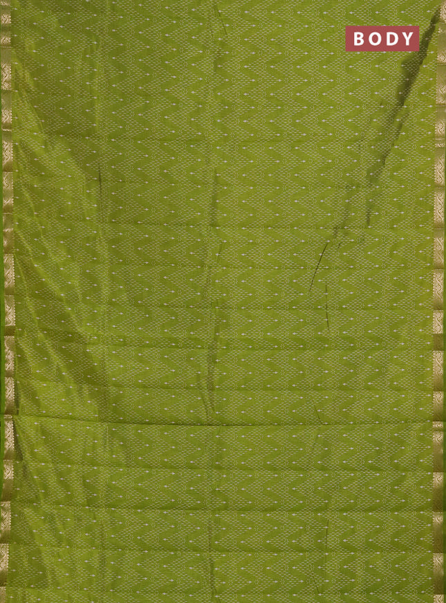 Semi Raw Silk Saree light green with allover zig zag prints and zari woven border