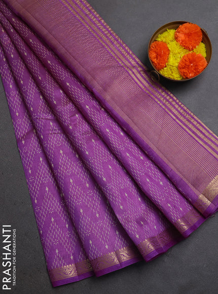 Semi Raw Silk Saree lavender with allover zig zag prints and zari woven border