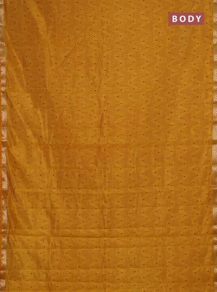 Semi Raw Silk Saree dark mustard with allover zig zag prints and zari woven border