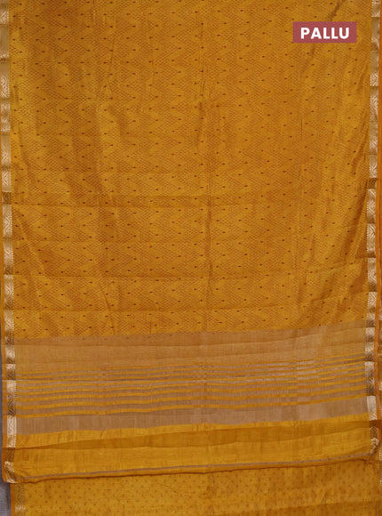 Semi Raw Silk Saree dark mustard with allover zig zag prints and zari woven border