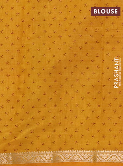 Semi Raw Silk Saree dark mustard with allover zig zag prints and zari woven border