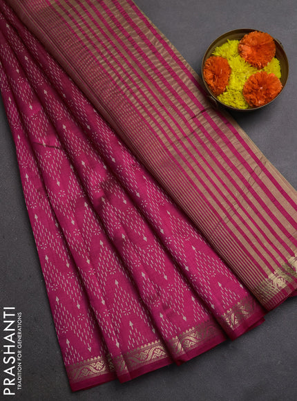 Semi Raw Silk Saree pink with allover zig zag prints and zari woven border