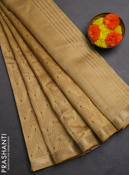 Semi Raw Silk Saree sandal with allover zig zag prints and zari woven border