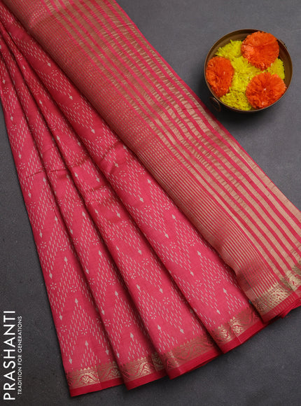 Semi Raw Silk Saree pink with allover zig zag prints and zari woven border