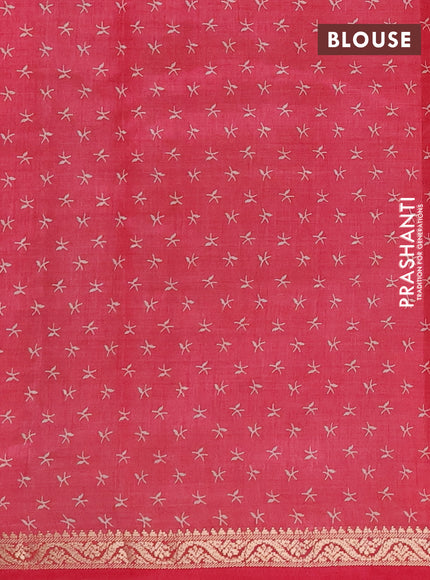 Semi Raw Silk Saree pink with allover zig zag prints and zari woven border