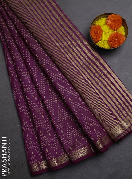 Semi Raw Silk Saree purple with allover zig zag prints and zari woven border