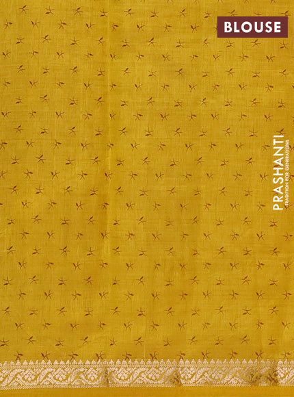 Semi Raw Silk Saree yellow with allover zig zag prints and zari woven border