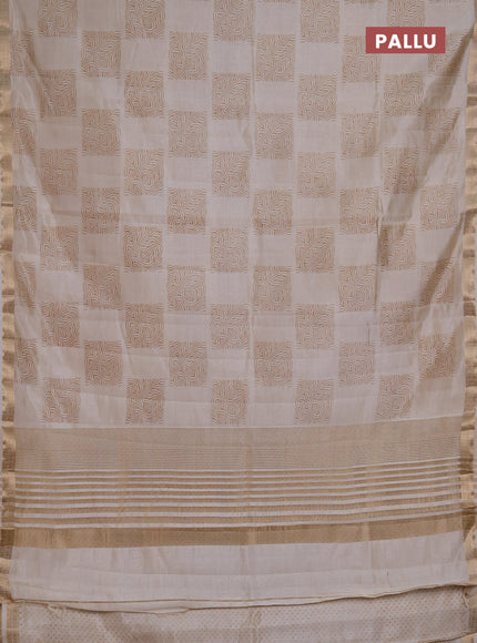 Semi Raw Silk Saree cream with allover box type butta prints and zari woven border