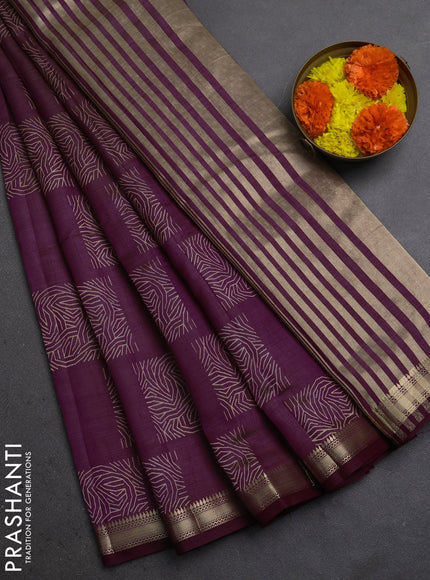 Semi Raw Silk Saree deep purple with allover box type butta prints and zari woven border