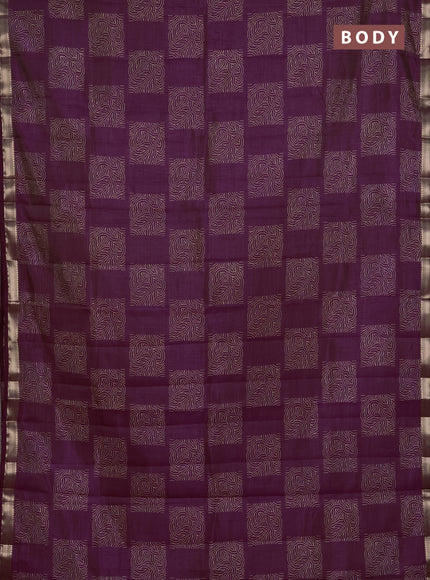 Semi Raw Silk Saree deep purple with allover box type butta prints and zari woven border