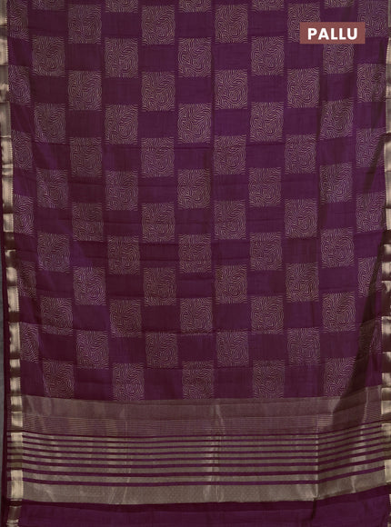 Semi Raw Silk Saree deep purple with allover box type butta prints and zari woven border