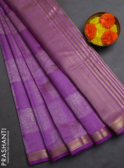 Semi Raw Silk Saree lavender with allover box type butta prints and zari woven border