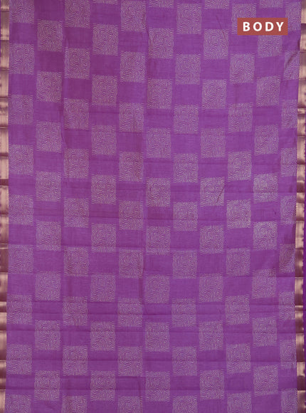 Semi Raw Silk Saree lavender with allover box type butta prints and zari woven border
