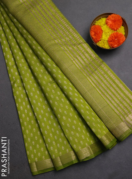 Semi Raw Silk Saree light green with allover butta prints and zari woven border