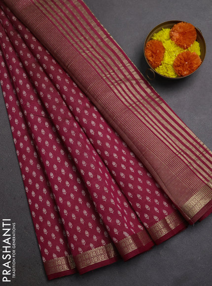 Semi Raw Silk Saree maroon with allover butta prints and zari woven border