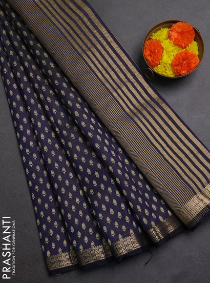 Semi Raw Silk Saree navy blue with allover butta prints and zari woven border