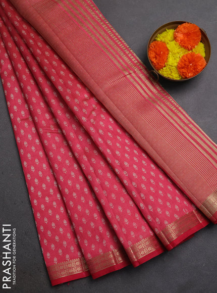 Semi Raw Silk Saree pink with allover butta prints and zari woven border