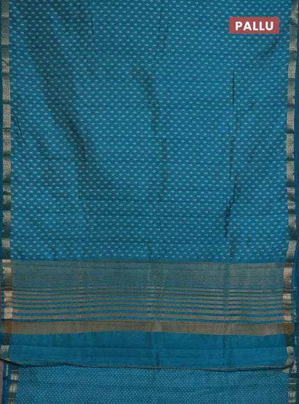 Semi Raw Silk Saree teal green with allover butta prints and zari woven border