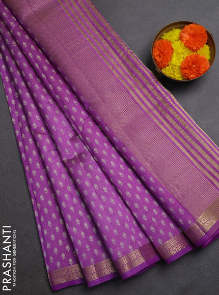 Semi Raw Silk Saree lavender with allover butta prints and zari woven border