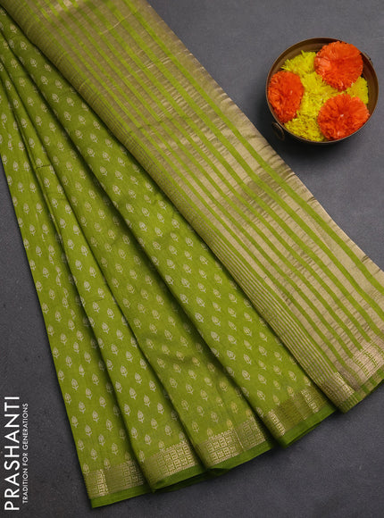 Semi Raw Silk Saree light green with allover butta prints and zari woven border
