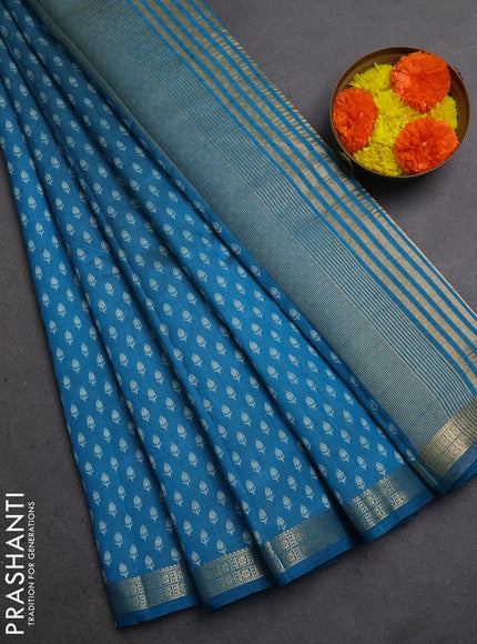 Semi Raw Silk Saree cs blue with allover butta prints and zari woven border