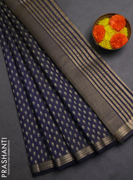 Semi Raw Silk Saree navy blue with allover butta prints and zari woven border