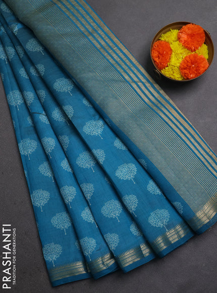 Semi Raw Silk Saree cs blue with allover butta prints and zari woven border