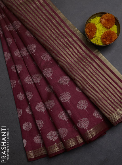 Semi Raw Silk Saree maroon with allover butta prints and zari woven border