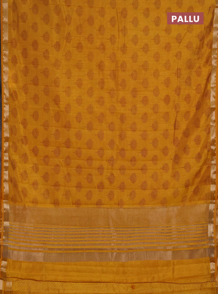 Semi Raw Silk Saree dark mustard with allover butta prints and zari woven border