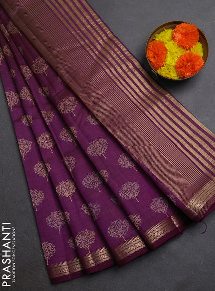 Semi Raw Silk Saree purple with allover butta prints and zari woven border