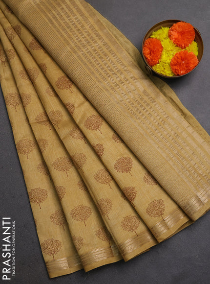 Semi Raw Silk Saree sandal with allover butta prints and zari woven border