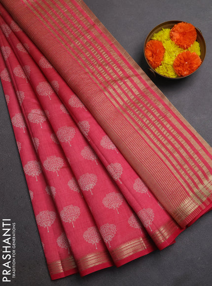 Semi Raw Silk Saree peach pink with allover butta prints and zari woven border