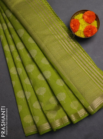 Semi Raw Silk Saree light green with allover butta prints and zari woven border