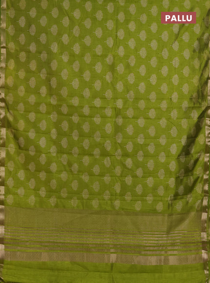Semi Raw Silk Saree light green with allover butta prints and zari woven border