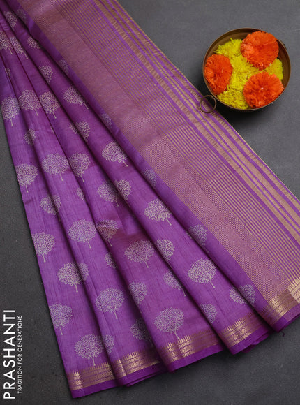 Semi Raw Silk Saree lavender with allover butta prints and zari woven border